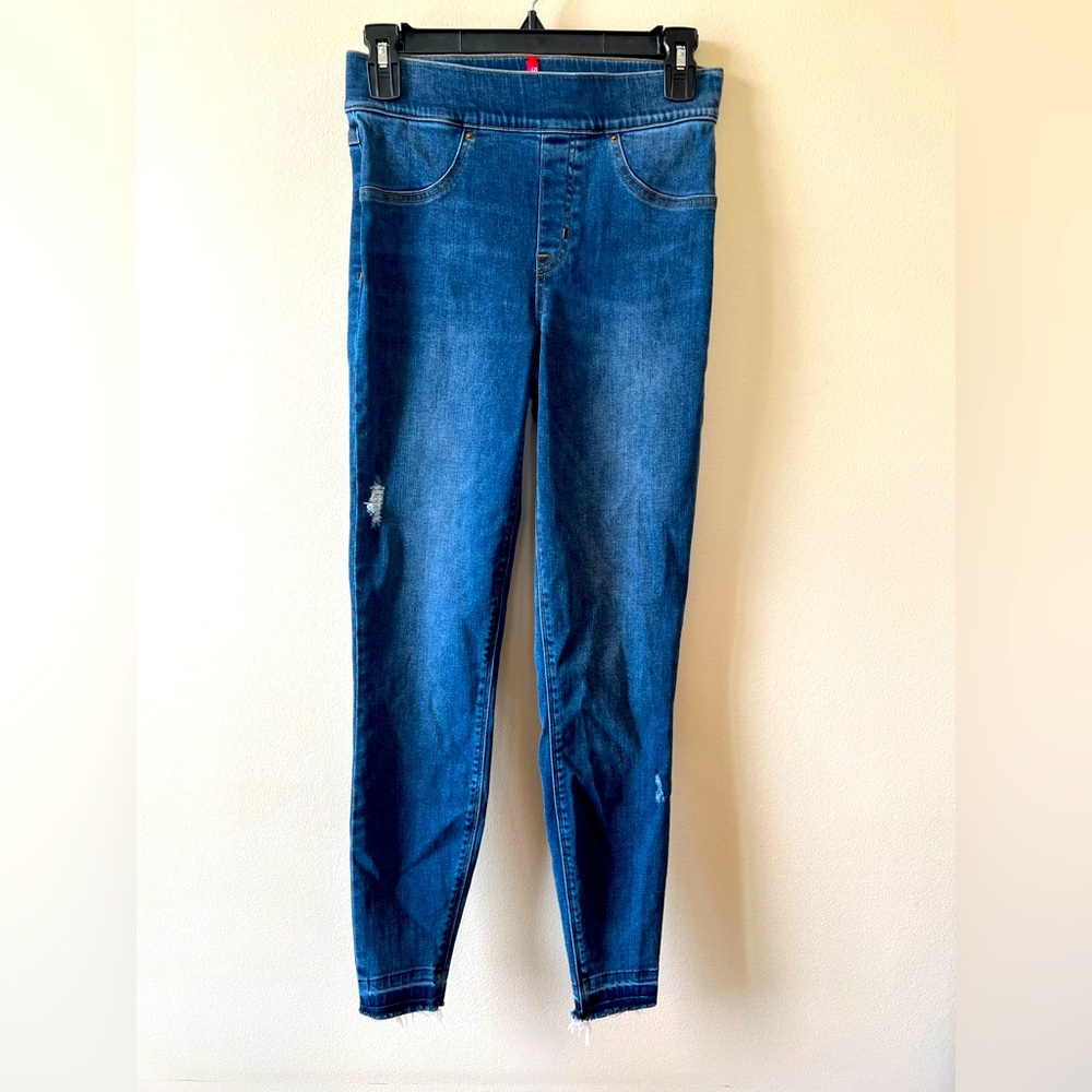 SPANX Blue Distressed Hem‎ Jegging Women S Skinny Jeans High-Rise Ankle Length